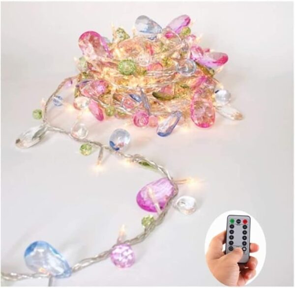 Battery Operated Indoor House String lights Bohemia style String with Colorful Jewels LED Fairy Christmas Lights Battery Powered 8 Mode RemoteTimer 30 Warm White LED Gift Lights for Bedroom Kids