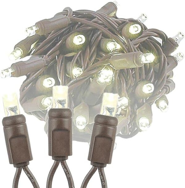 Novelty Lights 50 Light LED Christmas Mini Light Set, Outdoor Lighting Party Patio String Lights, Warm White, Brown Wire, 25 Feet