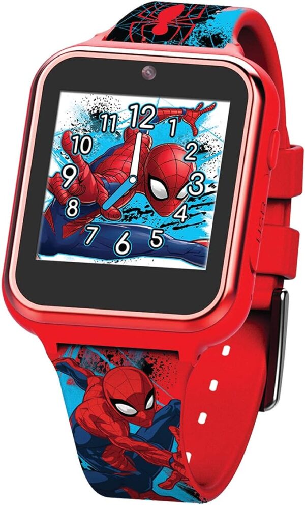 Accutime Kids Marvel Spider-Man Red Educational Touchscreen Smart Watch Toy for Boys, Girls, Toddlers - Selfie Cam, Learning Games, Alarm, Calculator, Pedometer, and More (Model: SPD4588AZ)